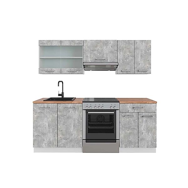Vicco R-Line Küchenzeile Beton/Weiß 200 cm AP Eiche günstig online kaufen