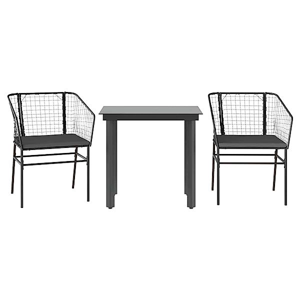 vidaXL 3-Tlg Garten-Essgruppe mit Kissen Schwarz Poly Rattan Glas 3334597 günstig online kaufen