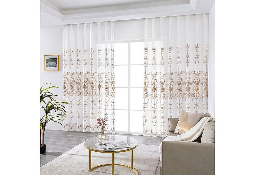 Qelus Gardine 2er Set Bestickt Sheer Voile Vorhänge mit ösen Wohnzimmer Mod günstig online kaufen