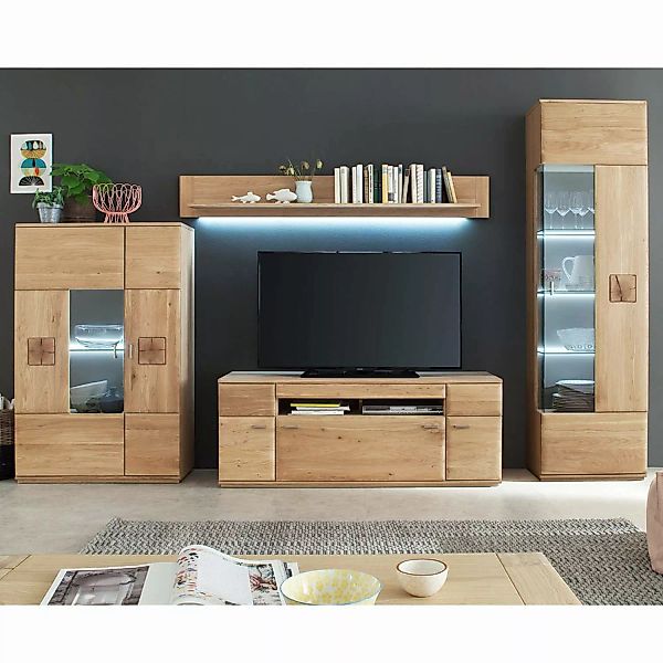 TV-Wohnwand Wohnzimmer BADALONA-05 aus Massivholz Eiche Bianco, Fronten ger günstig online kaufen