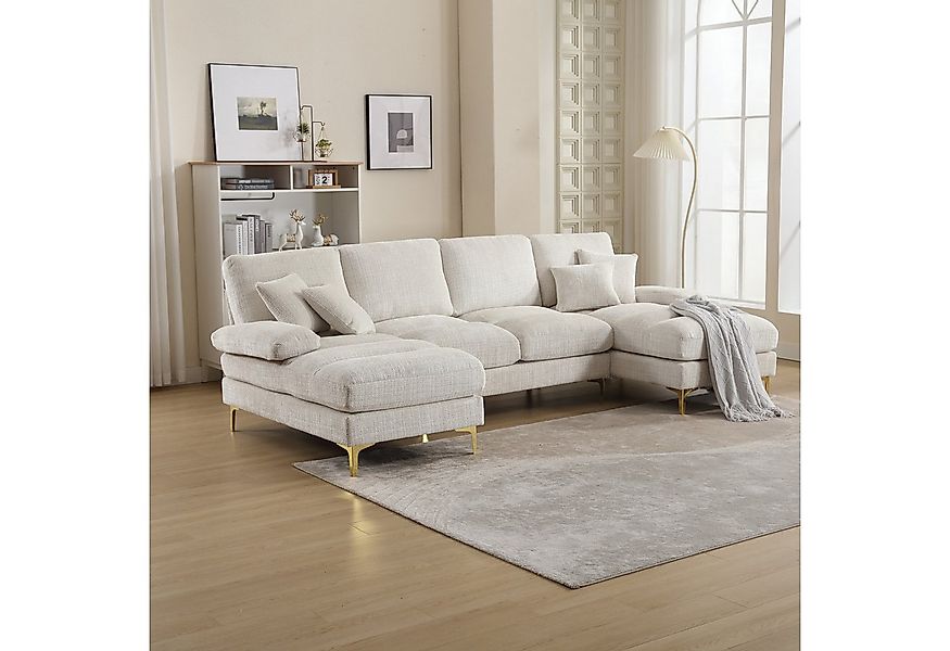 MODFU Sofa Modernes großes Chenille-Stoff-U-Form-Sofa., Doppel-Chaiselongue günstig online kaufen