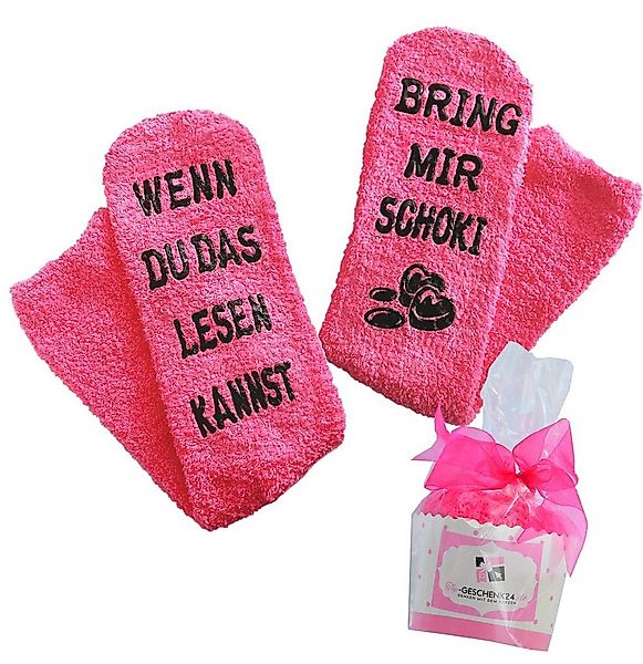 Lucadeau Kuschelsocken mit Spruch "bring mir Schoki", Geburtstagsgeschenk f günstig online kaufen