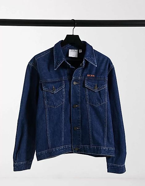 Calvin Klein – EST 1978 – Denim-Truckerjacke in dunkelblauer Waschung günstig online kaufen