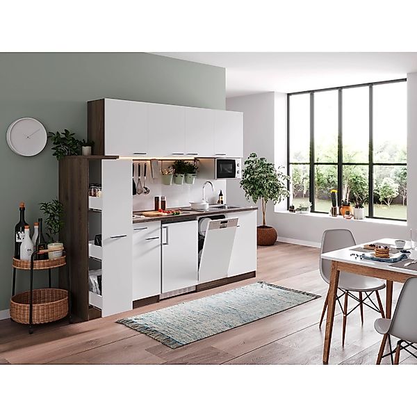 Respekta Küchenzeile KB225EYWMI 225 cm Weiß-Eiche York Nachbildung günstig online kaufen