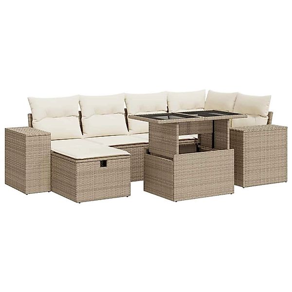 vidaXL 8-Tlg Garten-Sofagarnitur mit Kissen Beige Poly Rattan 3327938 günstig online kaufen
