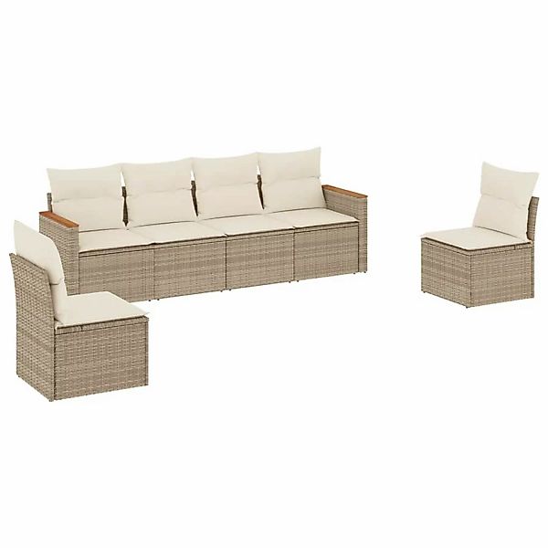 vidaXL 6-Tlg Garten-Sofagarnitur mit Kissen Beige Poly Rattan 3225862 günstig online kaufen