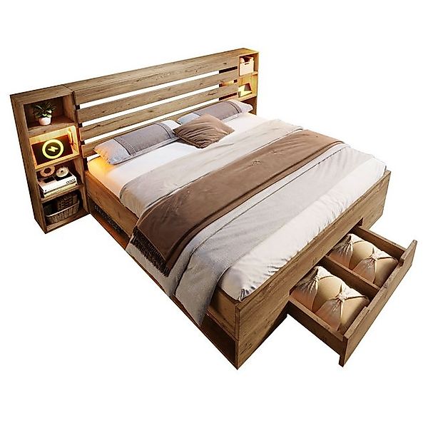 OKWISH Massivholzbett mit Bettgestell Lattenrost aus holz (Struraumbett, Do günstig online kaufen