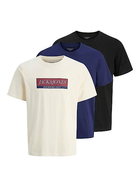 Jack & Jones Rundhalsshirt JORINWOOD BLOCK BRANDING TEE SS CN3PK MP (Packun günstig online kaufen