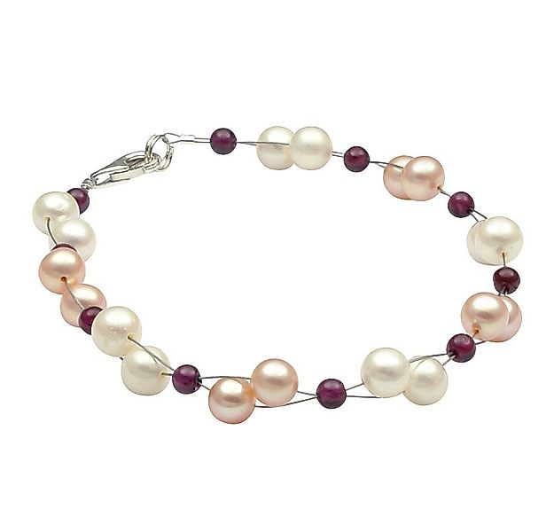 Schmuck Krone Perlenarmband Armband aus Granat & Perlen, 925 Silber, Silber günstig online kaufen