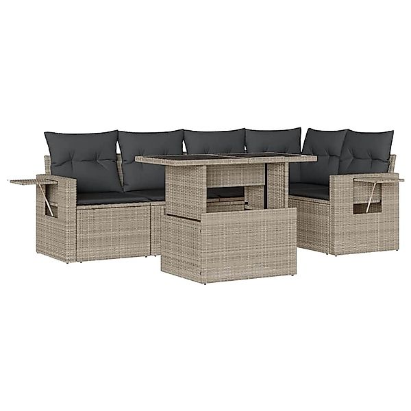 vidaXL 6-Tlg Garten-Sofagarnitur mit Kissen Hellgrau Poly Rattan 3267892 günstig online kaufen