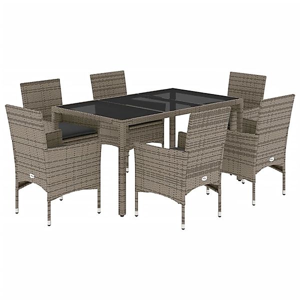 vidaXL 7-Tlg Garten-Essgruppe mit Kissen Grau Poly Rattan und Glas 3278558 günstig online kaufen