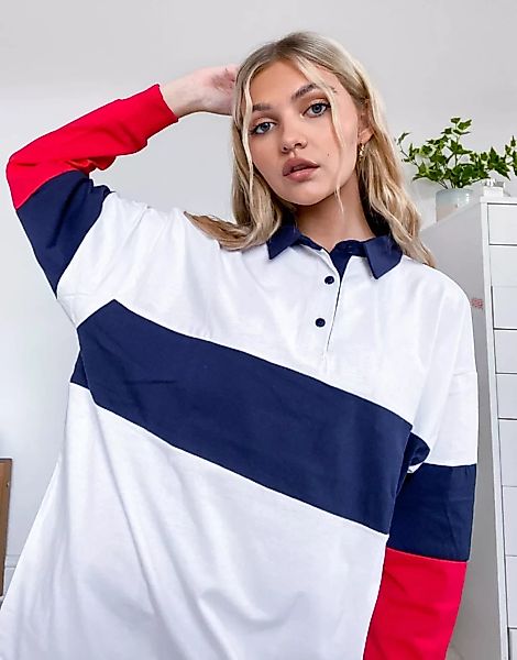 ASOS DESIGN – Langärmliges Oversize-Poloshirt mit Blockfarben-Rot günstig online kaufen