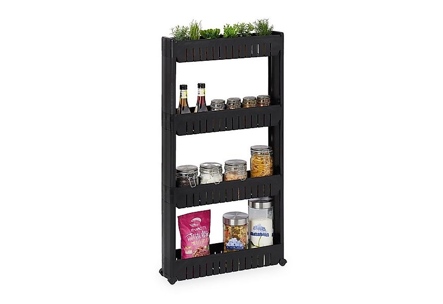 relaxdays Küchenregal Schmaler Nischenwagen mit 4 Ablagen, schwarz günstig online kaufen