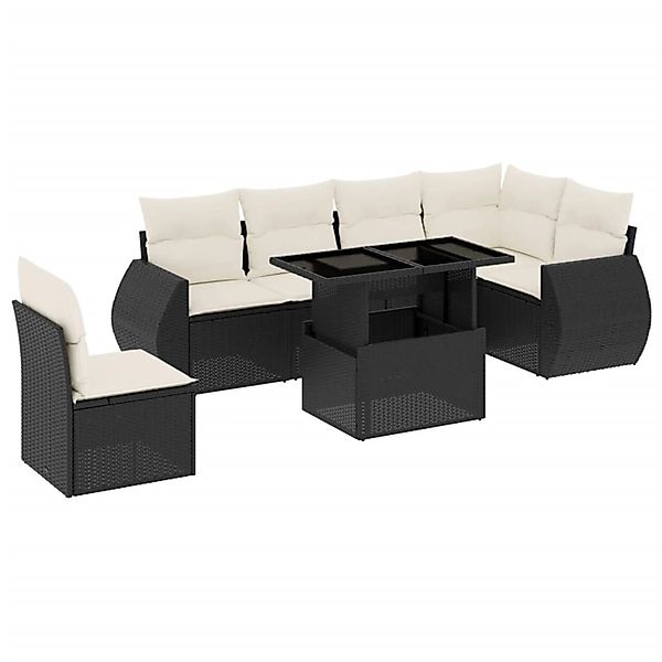 vidaXL 7-Tlg Garten-Sofagarnitur mit Kissen Schwarz Poly Rattan 3268566 günstig online kaufen