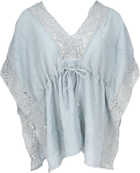Guru-Shop Longbluse Kurze Kaftanbluse mit Spitze, günstig online kaufen