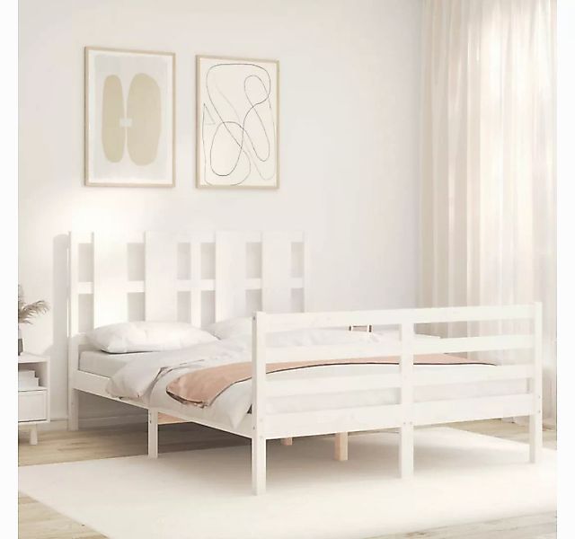 vidaXL Bett Massivholzbett mit Kopfteil Weiß 140x200 cm günstig online kaufen