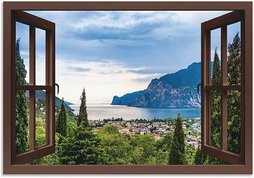 Artland "Gardasee durchs braune Fenster" Seebilder 1 Stk. tlg. als Alubild, günstig online kaufen