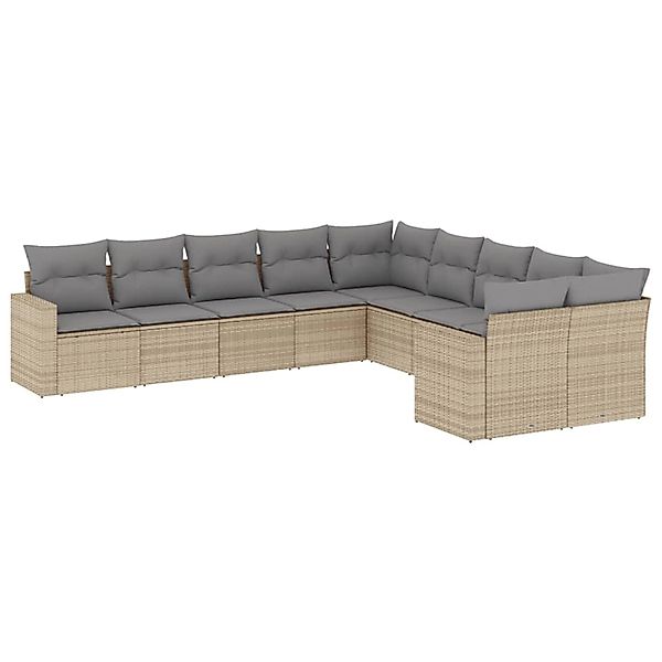 vidaXL 10-Tlg Garten-Sofagarnitur mit Kissen Beige Poly Rattan 3219499 günstig online kaufen