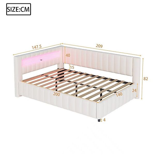Merax Daybett 140x200cm Schlafsofa, Polsterbett mit LED & USB,Tagesbett mit günstig online kaufen