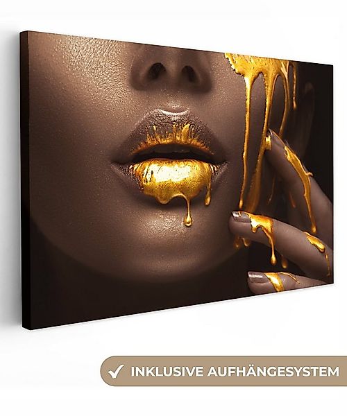 OneMillionCanvasses® Leinwandbild Gold - Frau - Farbe - Lippen - Luxus, Fot günstig online kaufen