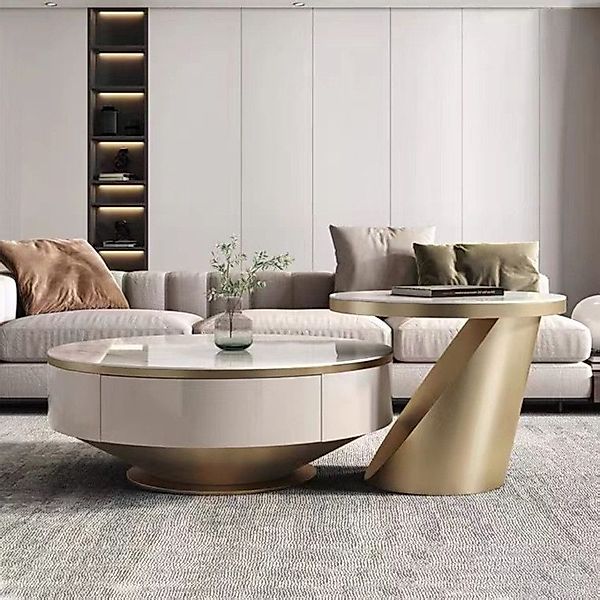 alesvelt Couchtisch edler Beistelltisch weiße Marmor Design 2er Set 90cm Wo günstig online kaufen