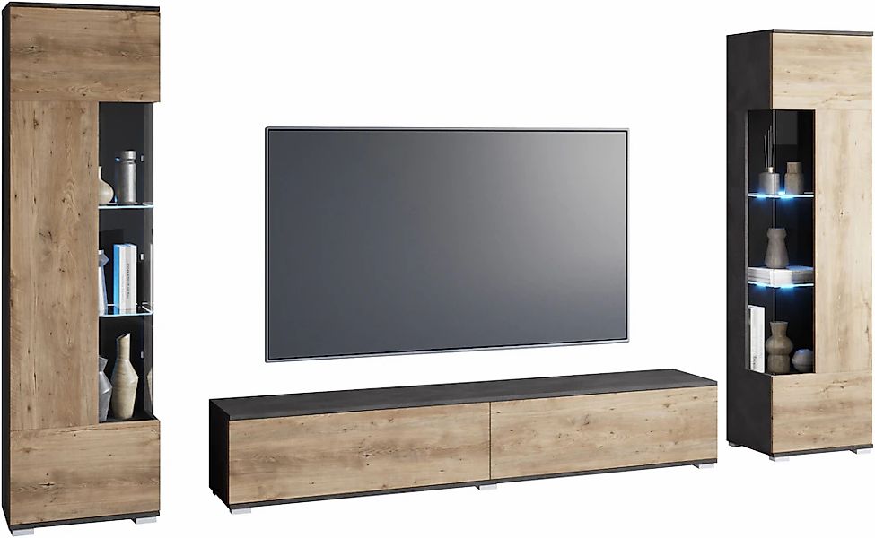 INOSIGN Wohnwand "Kenia, Vitrine Türanschlag links/rechts wechselbar", (3 S günstig online kaufen