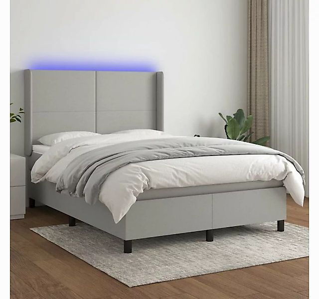 vidaXL Boxspringbett Boxspringbett mit Matratze LED Hellgrau 140x200 cm Sto günstig online kaufen