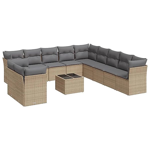 vidaXL 12-Tlg Garten-Sofagarnitur mit Kissen Beige Poly Rattan 3217889 günstig online kaufen