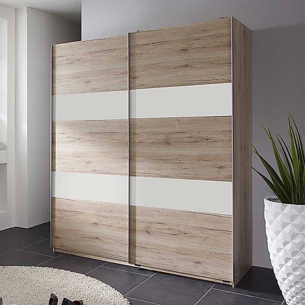 Schwebetürenschrank modern in Eiche San Remo und Weiß Made in Germany günstig online kaufen