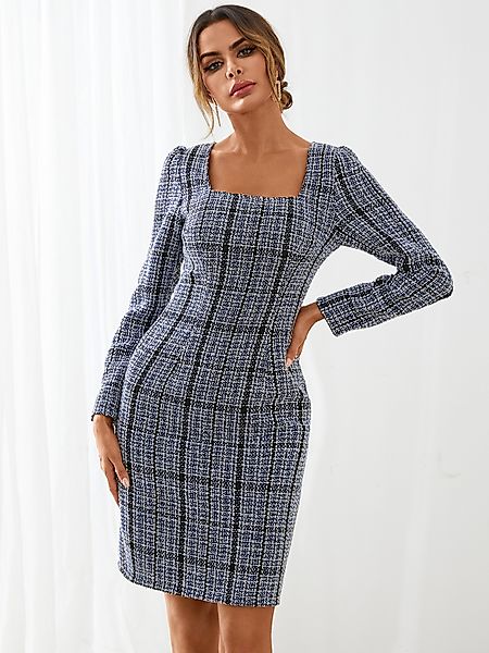 YOINS Blue Square Neck Tweed Mini Kleid günstig online kaufen