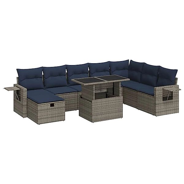 vidaXL 9-Tlg Garten-Sofagarnitur mit Kissen Grau Poly Rattan Akazie 3327881 günstig online kaufen