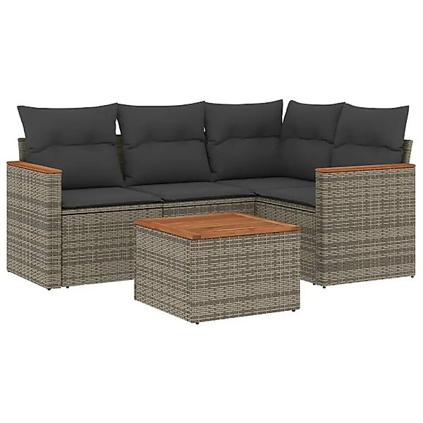 vidaXL 5-Tlg Garten-Sofagarnitur mit Kissen Grau Poly Rattan 3258343 günstig online kaufen