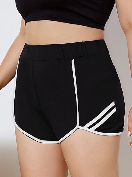 Plus Size Black Gestreifte Patchwork-Shorts günstig online kaufen