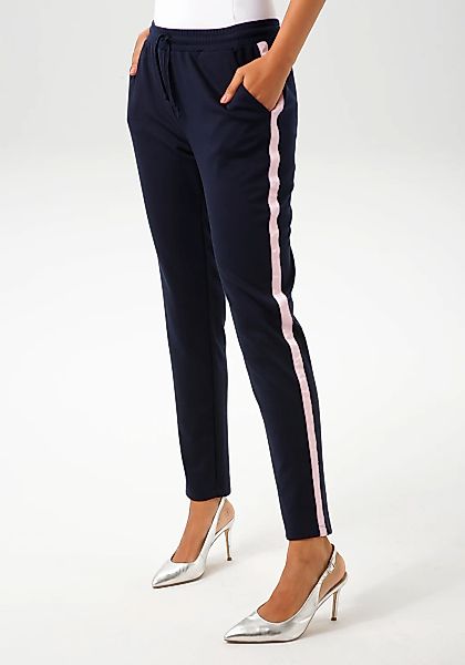 Aniston CASUAL Schlupfhose, mit rosafarbenem Tape an den Seitennähten günstig online kaufen