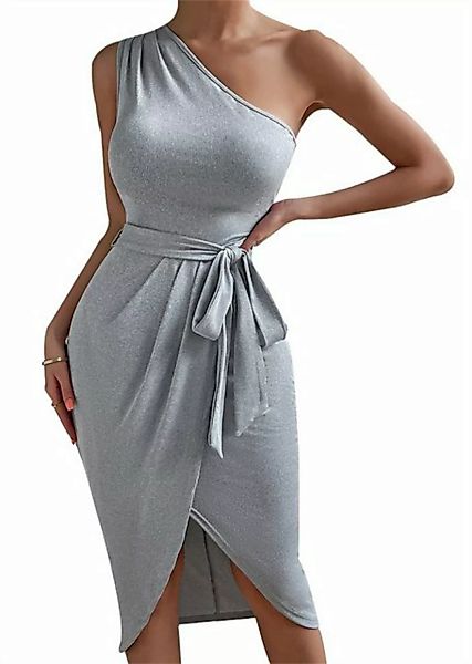 ZWY Midikleid Slim-Fit-Kleid mit One-Shoulder-Träger, Schlitz vorne und Gür günstig online kaufen