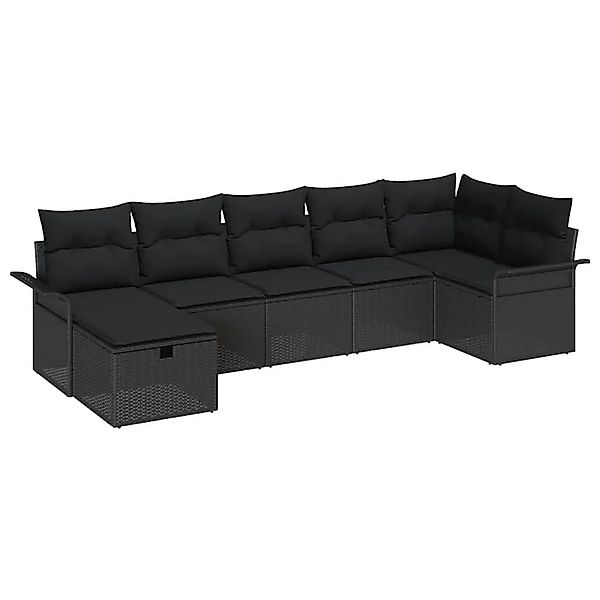 vidaXL Gartensofa-Set mit Kissen 7 Stk Schwarz Poly-Rattan 3358902 günstig online kaufen