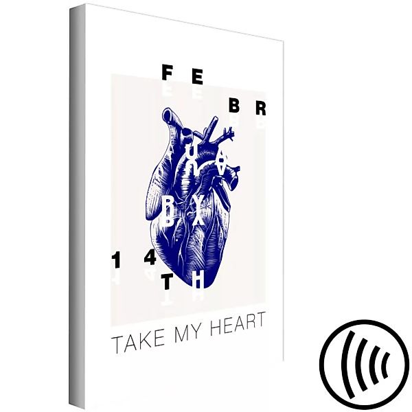 Bild auf Leinwand Text Take my heart auf blauem Herz - Komposition in Beige günstig online kaufen
