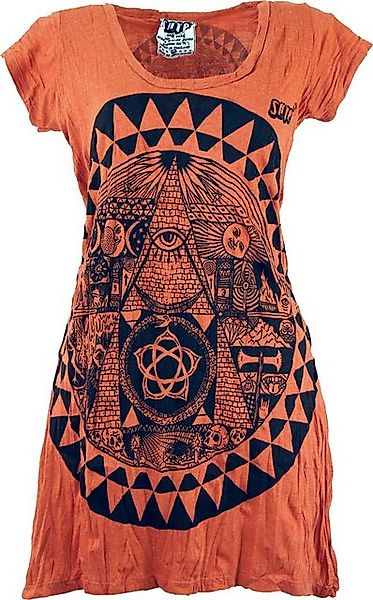 Guru-Shop T-Shirt Sure Long Shirt, Minikleid Mandala - rostorange Festival, günstig online kaufen