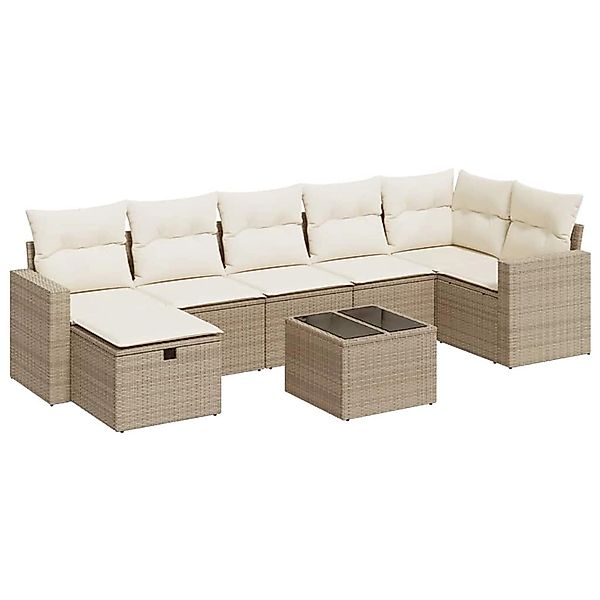 vidaXL 8-Tlg Garten-Sofagarnitur mit Kissen Beige Poly Rattan 3325414 günstig online kaufen