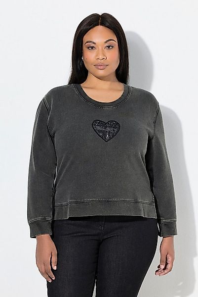 Ulla Popken Sweatshirt Sweatshirt Pailletten-Herz Rundhals Langarm günstig online kaufen