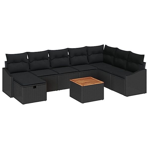 vidaXL Loungesofa 9-teiliges Garten-Sofa-Set mit Kissen Schwarz Poly-Rattan günstig online kaufen