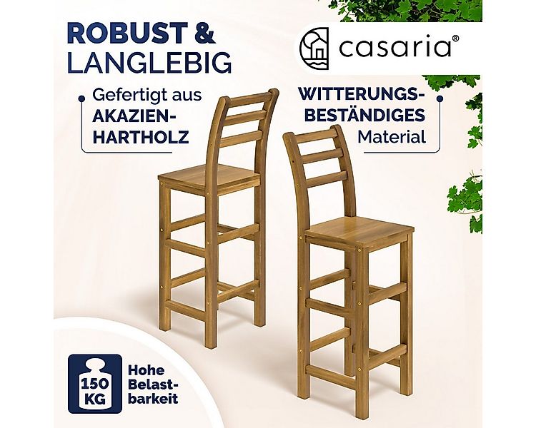 Casaria Barhocker, Holz Lehne Outdoor 75cm Sitzhöhe Akazie 150kg Belastbark günstig online kaufen
