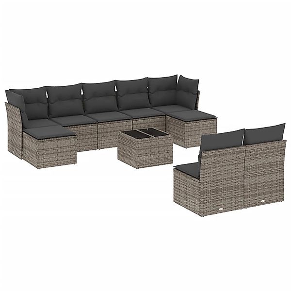 vidaXL 10-tlg Garten-Sofagarnitur mit Kissen Grau Poly Rattan Modell 37 günstig online kaufen