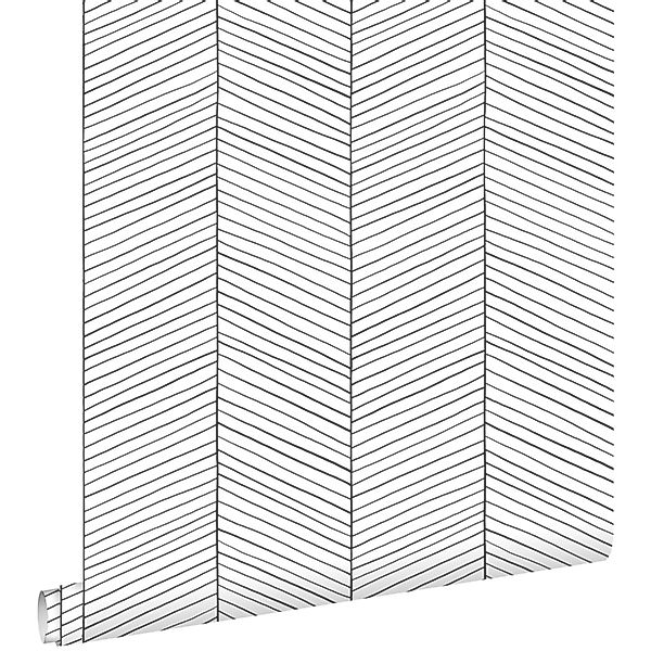 ESTAhome Tapete Fischgrätmuster Schwarz-Weiß 53 cm x 10.05 m günstig online kaufen