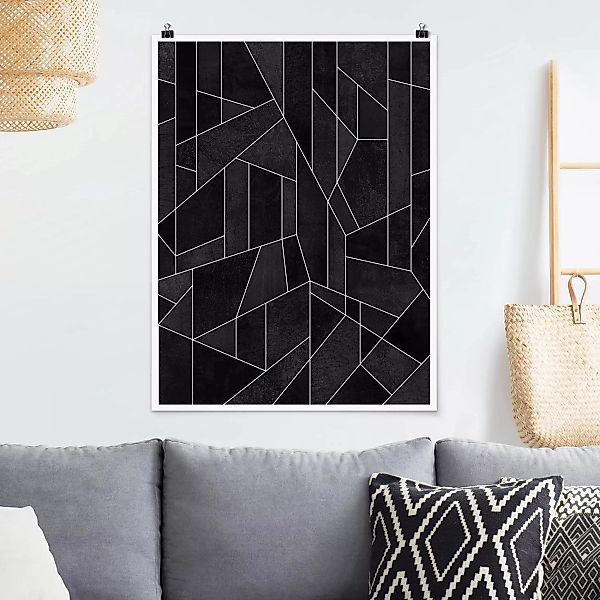 Poster Kunstdruck - Hochformat Schwarz Weiß Geometrie Aquarell günstig online kaufen
