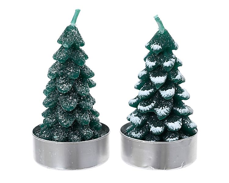 Kaemingk Teelicht, Teelichter Kerzen Paraffin 7cm Tanne Form 4er Set Grün s günstig online kaufen