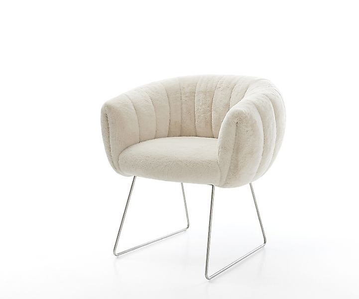 Esszimmerstuhl Jada-Flex Plüsch Creme-Weiß Kufengestell Edelstahl Taschenfe günstig online kaufen