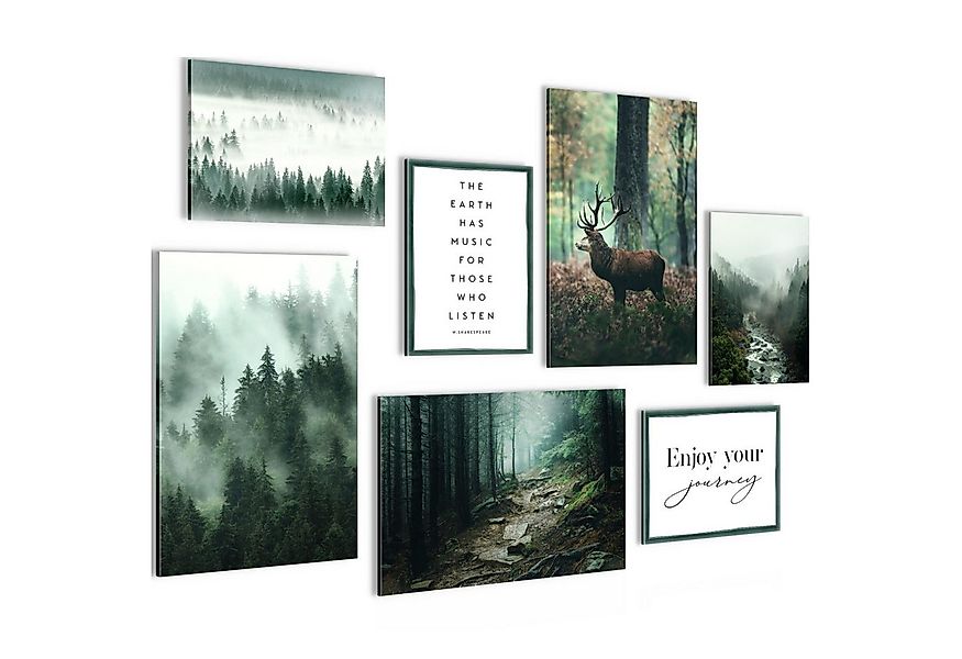 Novart Wandbild Wald Hirsch KOMPLETT AUFHÄNGFERTIG Natur Grün Wohnzimmer Sc günstig online kaufen