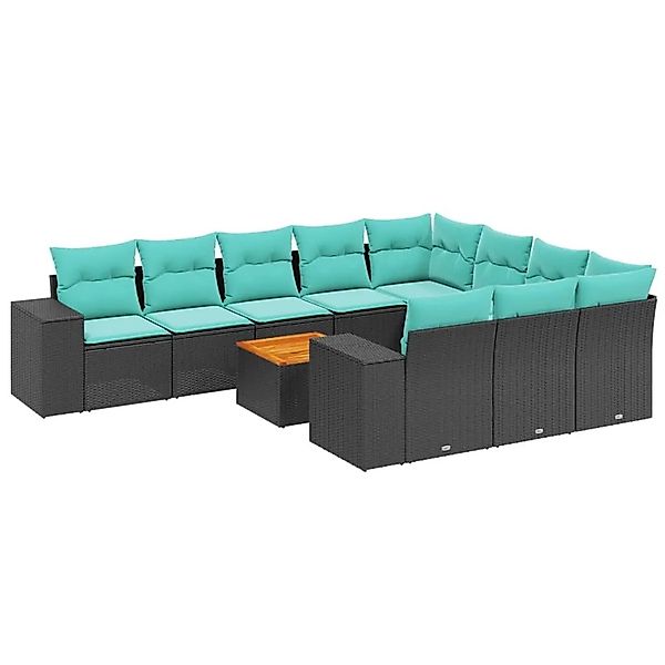vidaXL 11-Tlg Gartensofa-Set mit Kissen Schwarz Polyrattan 3225623 günstig online kaufen