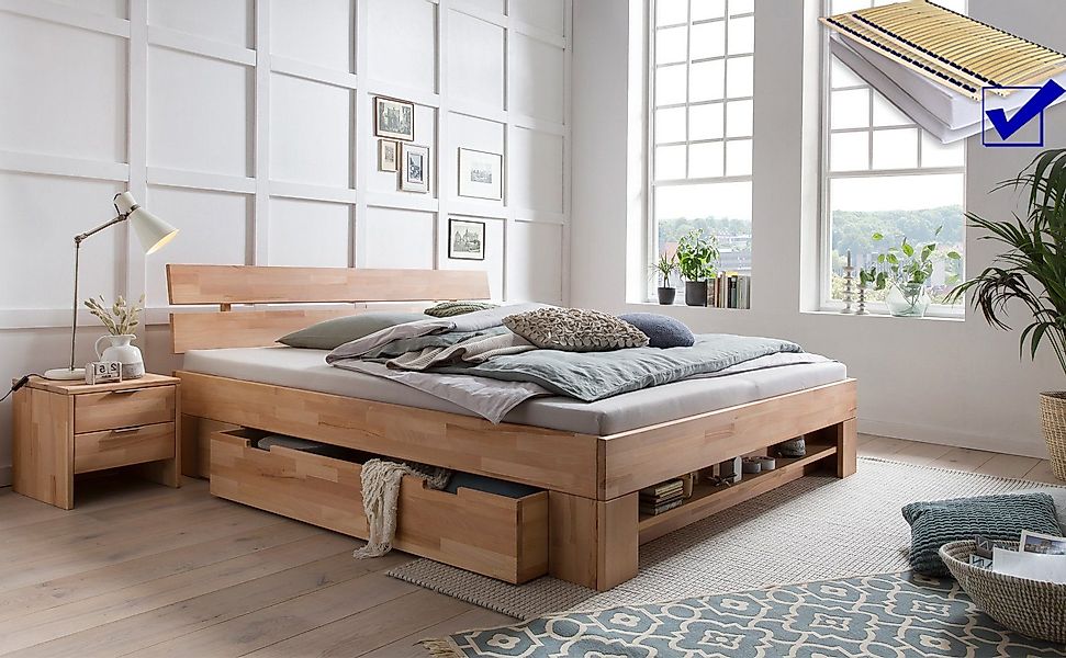 expendio Massivholzbett Erich (Spar-Set, 10-tlg), Kernbuche günstig online kaufen